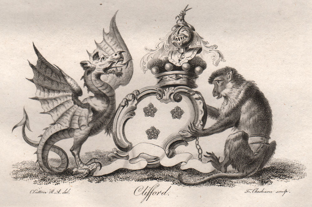 CLIFFORD. Coat of Arms. Heraldry 1790 old antique vintage print picture